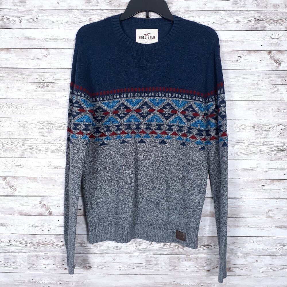 Hollister Mens Sweater S Long Sleeve Pullover Blue Gray 233A